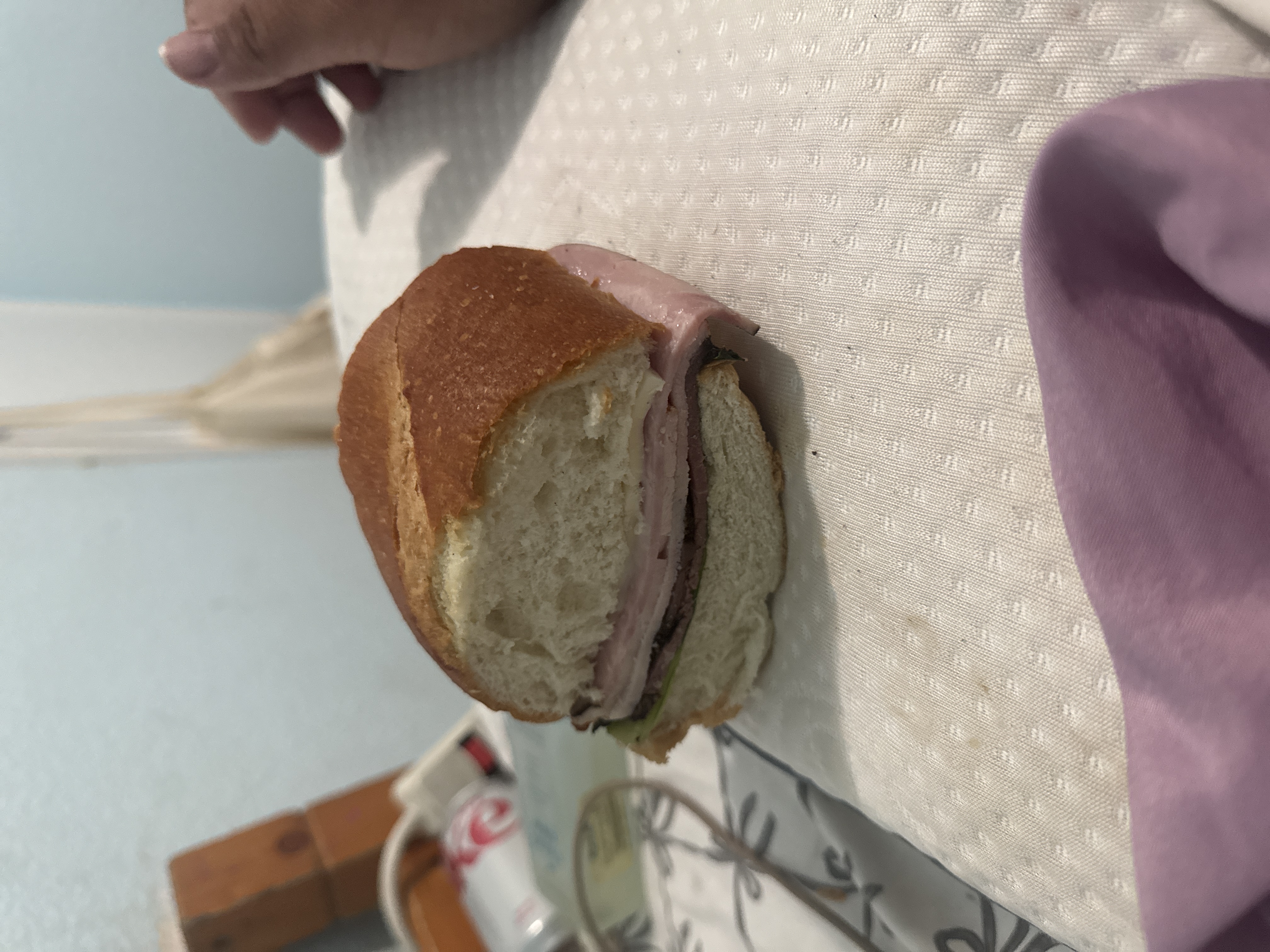 Ham and cheese sandwich on roll